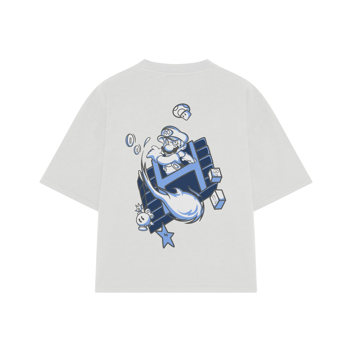 Playera streetwear premium de anime y gaming ExtraLife MX, corte oversized drop shoulder ligero y fresco en color Deep Black y Off-White, moda urbana mexicana de culto.
