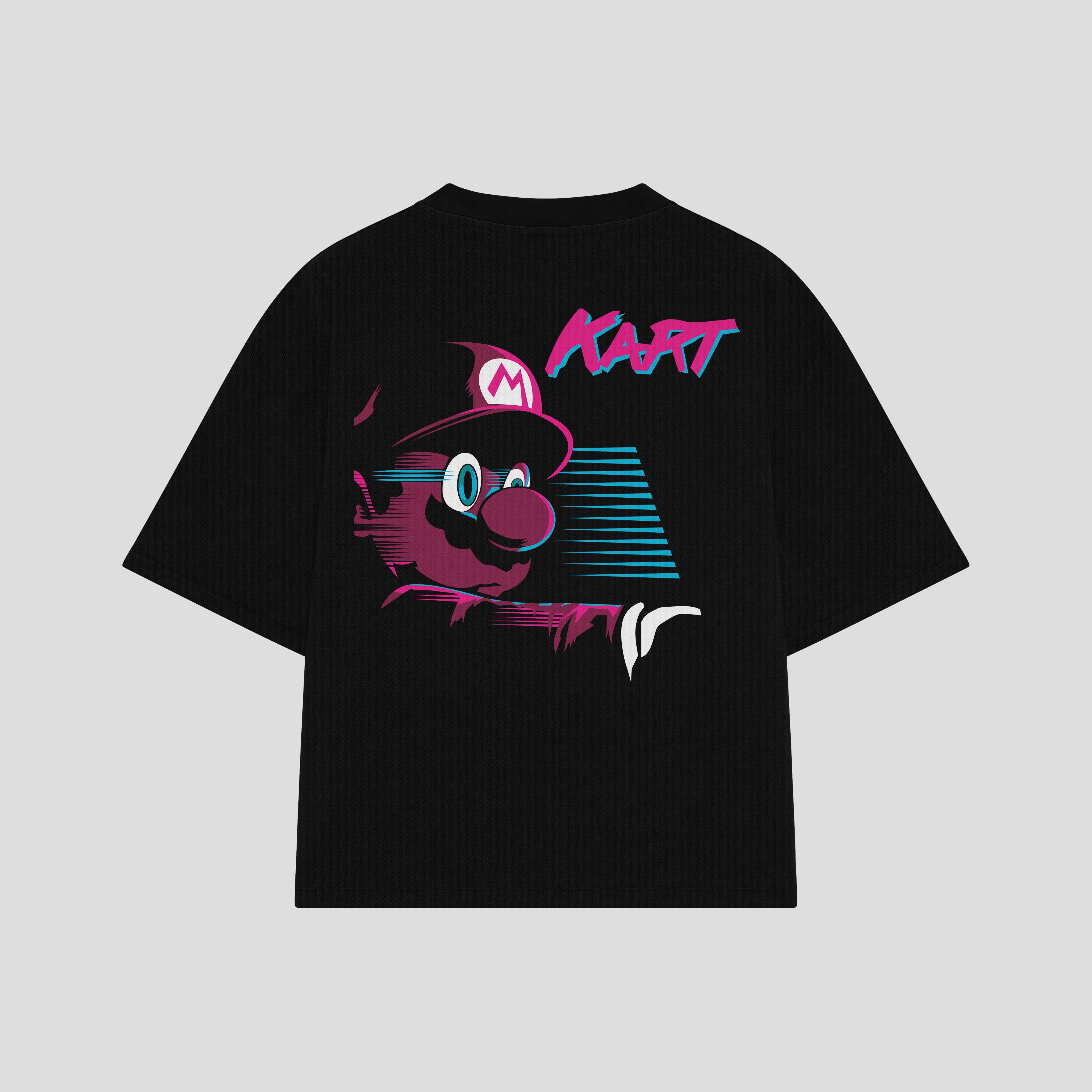 Playera streetwear premium de anime y gaming ExtraLife MX, corte boxy oversized drop shoulder heavyweight en color Deep Black y Off-White, moda urbana mexicana de culto.