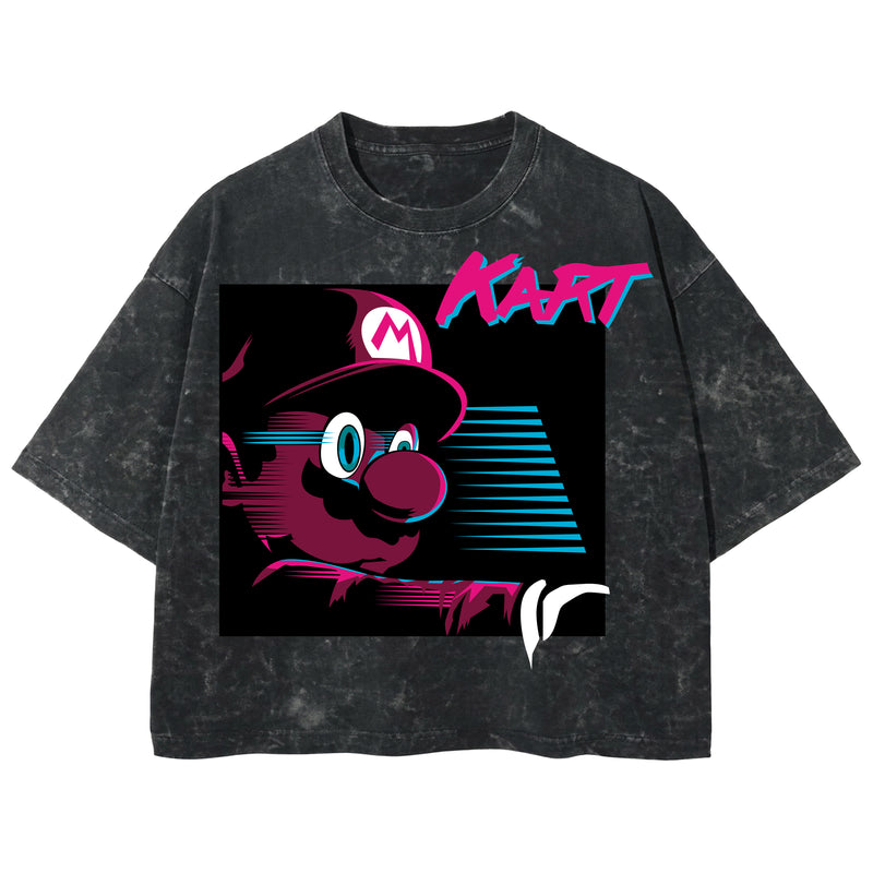 Playera streetwear premium de anime y gaming ExtraLife MX, corte boxy deluxe mineral wash heavyweight en color Acid Wash, moda urbana mexicana de culto.