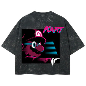 Playera streetwear premium de anime y gaming ExtraLife MX, corte boxy deluxe mineral wash heavyweight en color Acid Wash, moda urbana mexicana de culto.