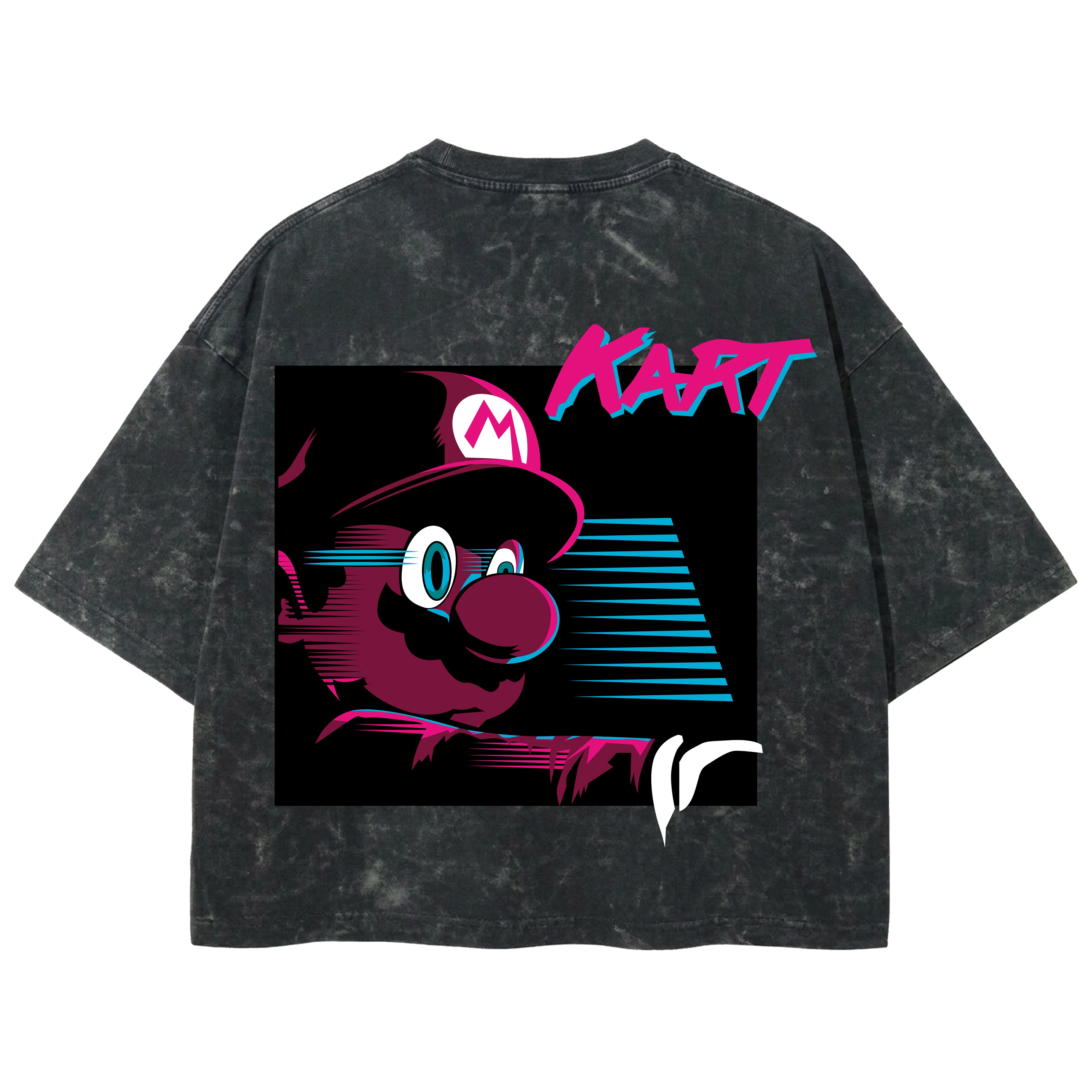 Playera streetwear premium de anime y gaming ExtraLife MX, corte boxy deluxe mineral wash heavyweight en color Acid Wash, moda urbana mexicana de culto.