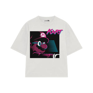 Playera streetwear premium de anime y gaming ExtraLife MX, corte boxy oversized drop shoulder heavyweight en color Deep Black y Off-White, moda urbana mexicana de culto.