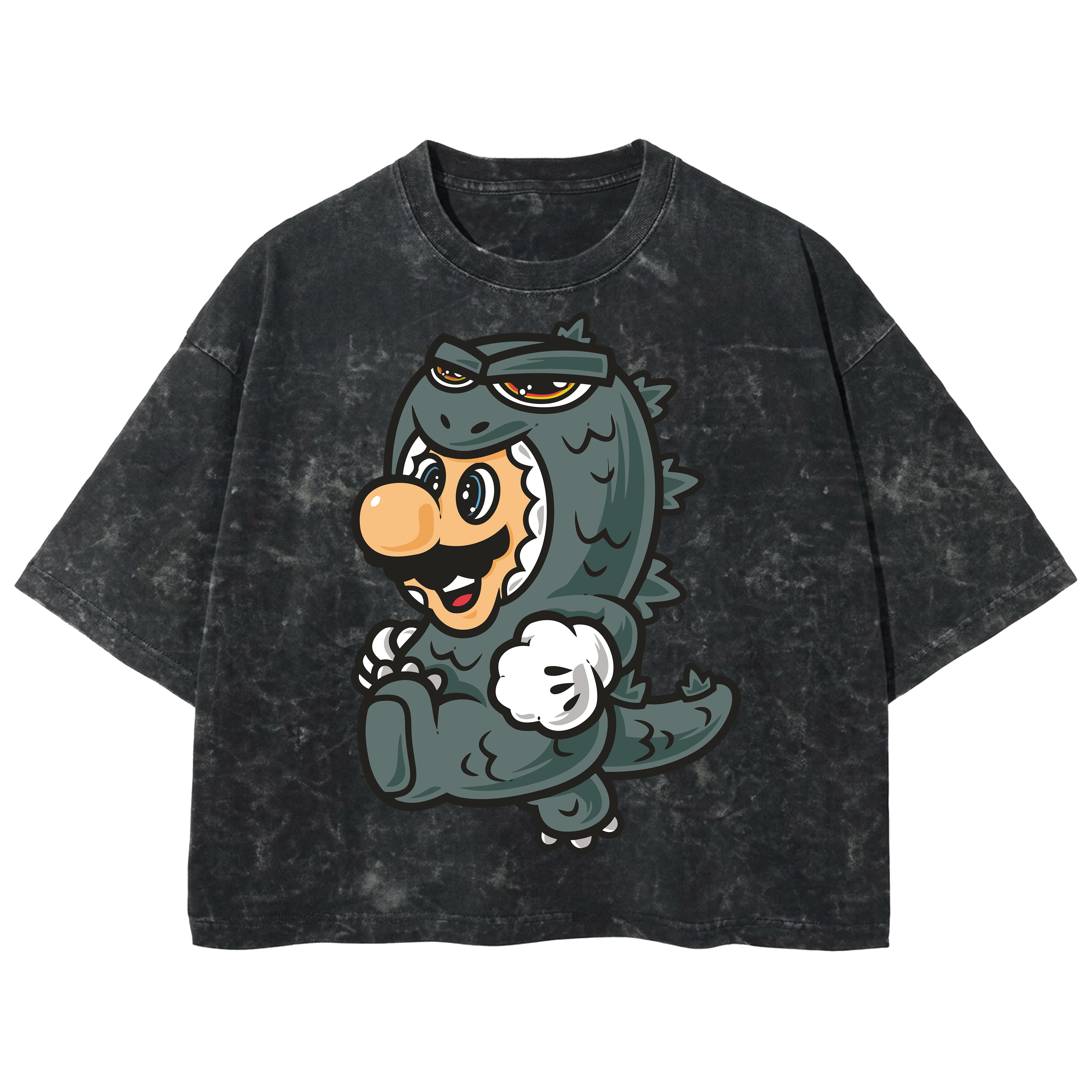 Playera streetwear premium de anime y gaming ExtraLife MX, corte boxy deluxe mineral wash heavyweight en color Acid Wash, moda urbana mexicana de culto.