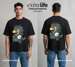 El Reino del Fontanero | El Campeon del Hongo #02227 - Playera Oversized Premium | Deep Black - Foto en modelo