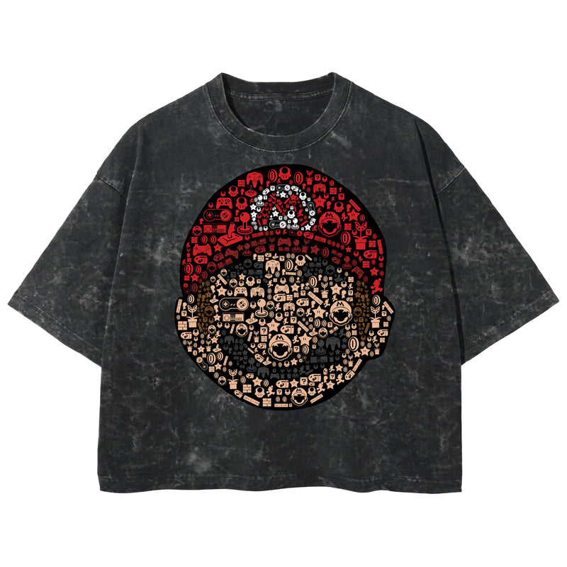 Playera streetwear premium de anime y gaming ExtraLife MX, corte boxy deluxe mineral wash heavyweight en color Acid Wash, moda urbana mexicana de culto.