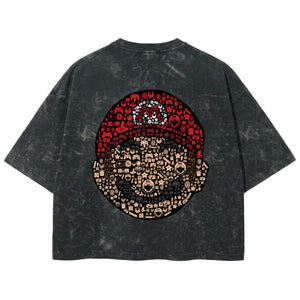 Playera streetwear premium de anime y gaming ExtraLife MX, corte boxy deluxe mineral wash heavyweight en color Acid Wash, moda urbana mexicana de culto.