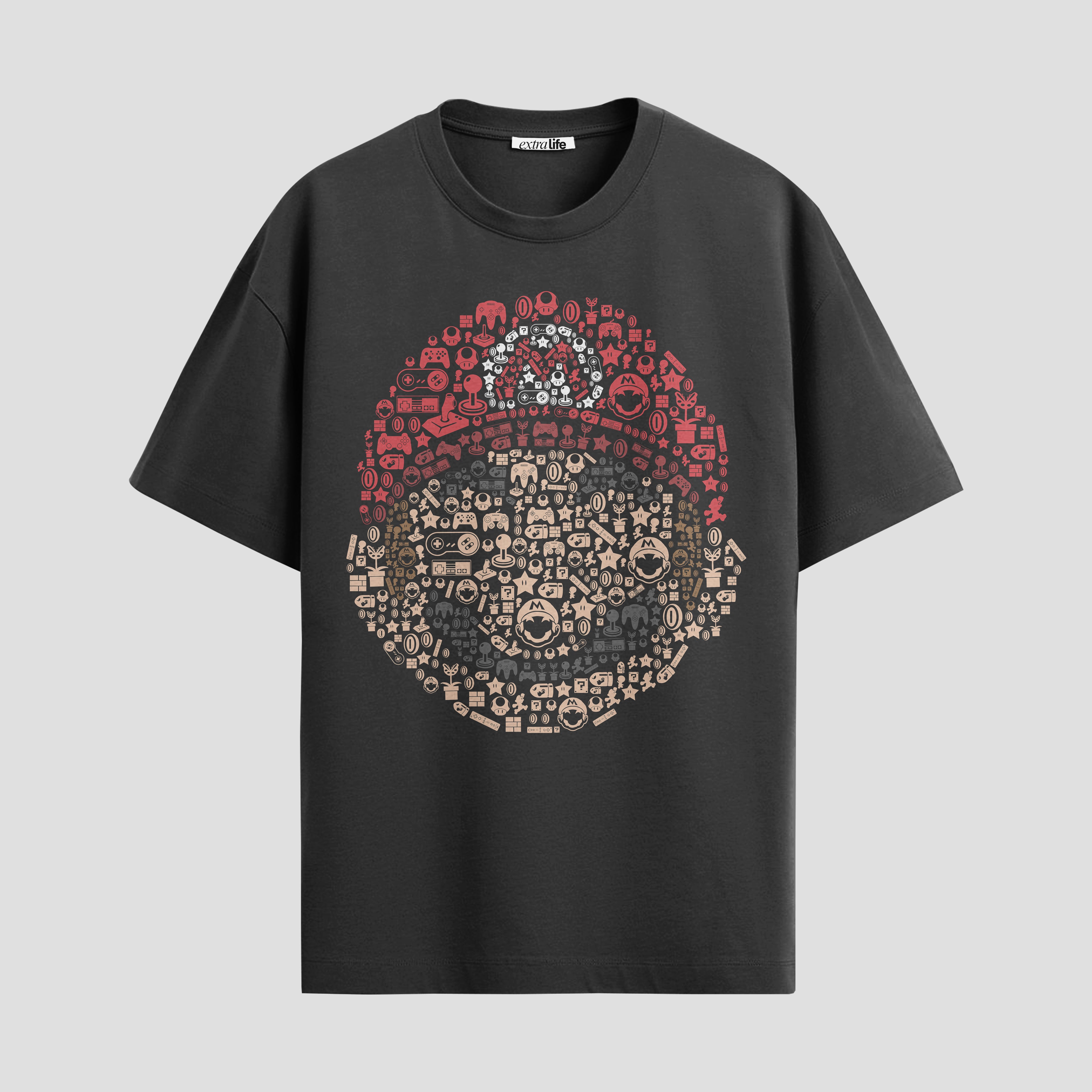 Playera urbana de anime y gaming ExtraLife MX, corte Standard Fit unisex ligero y transpirable en color Deep Black y Pure White, ropa de uso diario para gym y casual.
