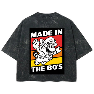 Playera streetwear premium de anime y gaming ExtraLife MX, corte boxy deluxe mineral wash heavyweight en color Acid Wash, moda urbana mexicana de culto.
