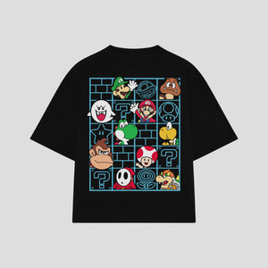 Playera streetwear premium de anime y gaming ExtraLife MX, corte boxy oversized drop shoulder heavyweight en color Deep Black y Off-White, moda urbana mexicana de culto.