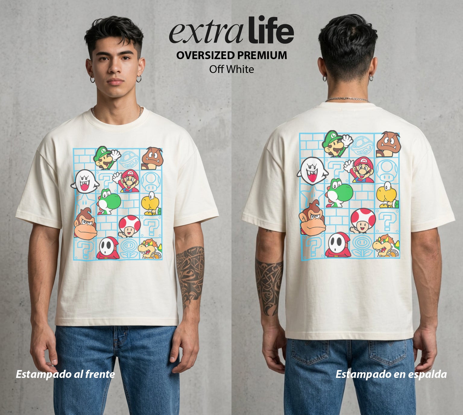El Reino del Fontanero | El Campeon del Hongo #02234 - Playera Oversized Premium | Off White - Foto en modelo
