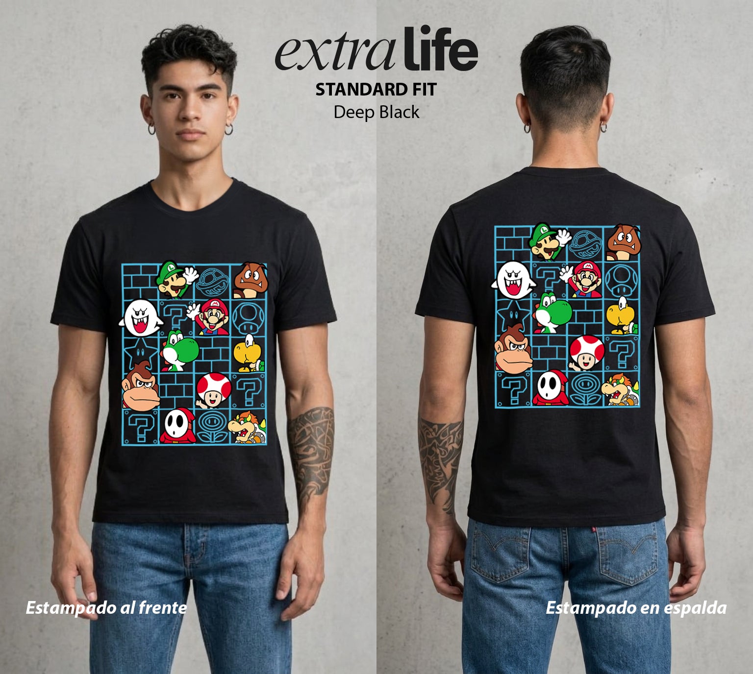 El Reino del Fontanero | El Campeon del Hongo #02234 - Playera Standard Fit | Deep Black - Foto en modelo