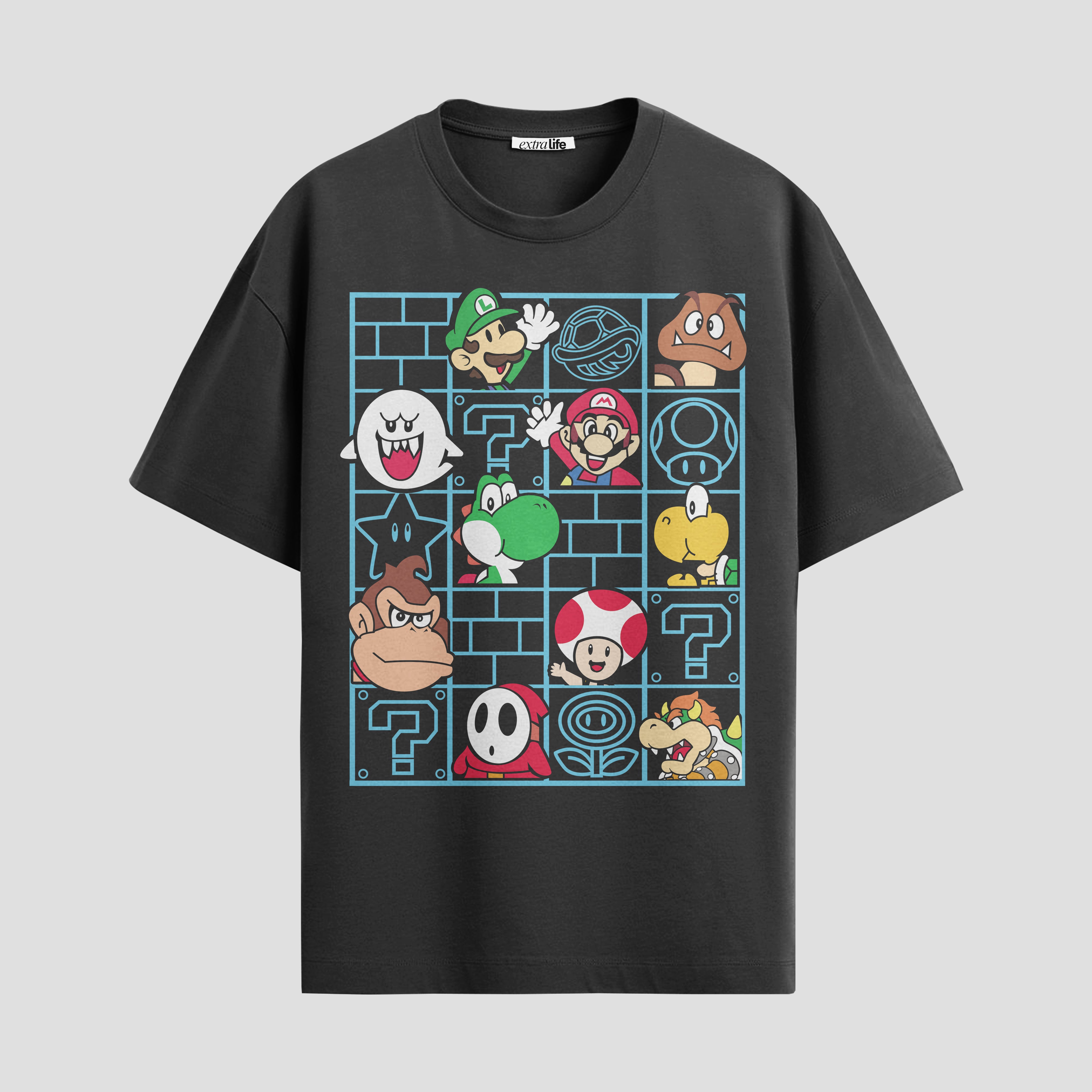 Playera urbana de anime y gaming ExtraLife MX, corte Standard Fit unisex ligero y transpirable en color Deep Black y Pure White, ropa de uso diario para gym y casual.
