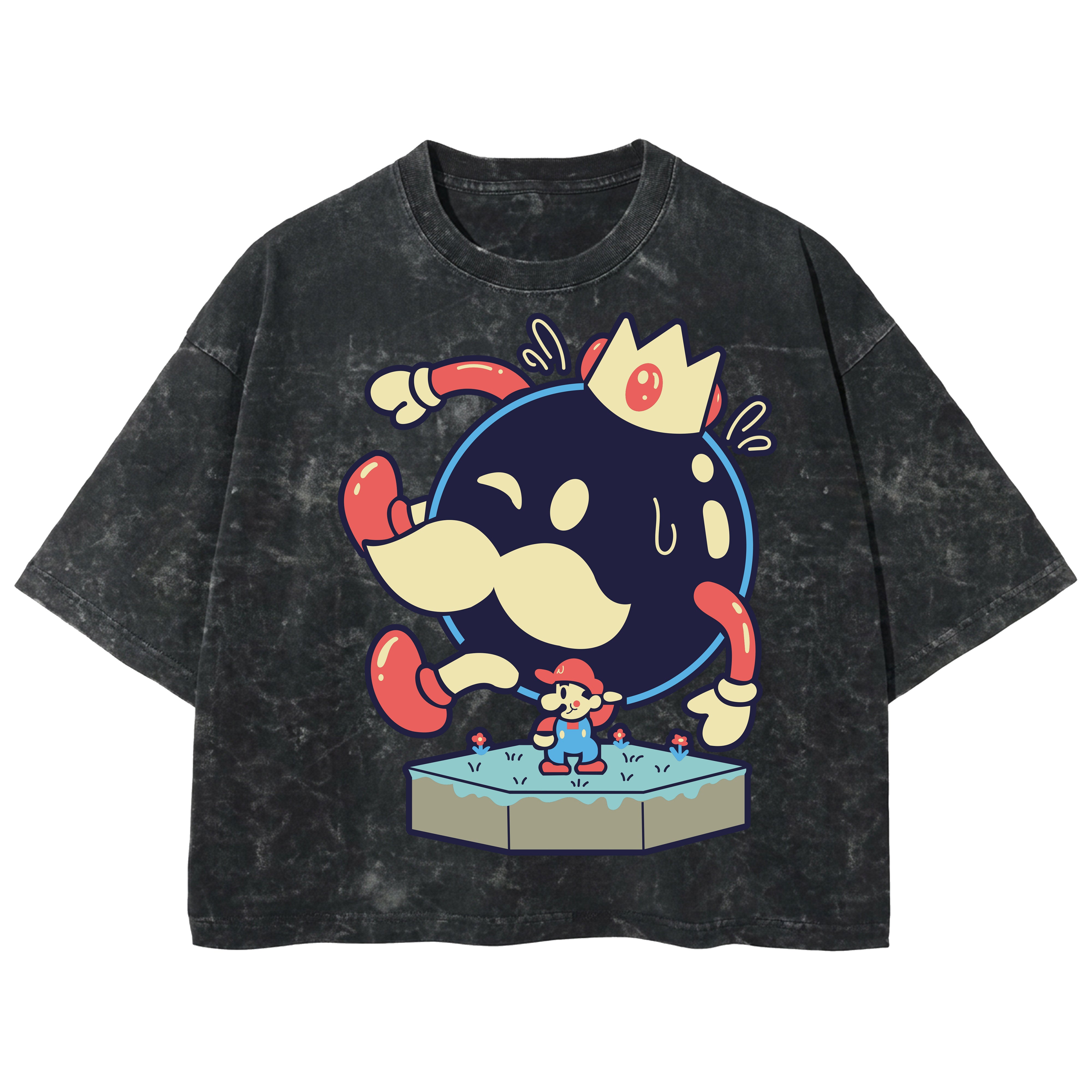 Playera streetwear premium de anime y gaming ExtraLife MX, corte boxy deluxe mineral wash heavyweight en color Acid Wash, moda urbana mexicana de culto.