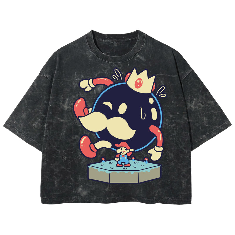Playera streetwear premium de anime y gaming ExtraLife MX, corte boxy deluxe mineral wash heavyweight en color Acid Wash, moda urbana mexicana de culto.
