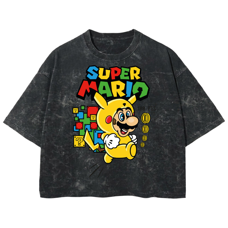 Playera streetwear premium de anime y gaming ExtraLife MX, corte boxy deluxe mineral wash heavyweight en color Acid Wash, moda urbana mexicana de culto.