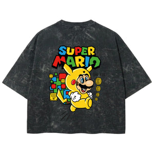 Playera streetwear premium de anime y gaming ExtraLife MX, corte boxy deluxe mineral wash heavyweight en color Acid Wash, moda urbana mexicana de culto.