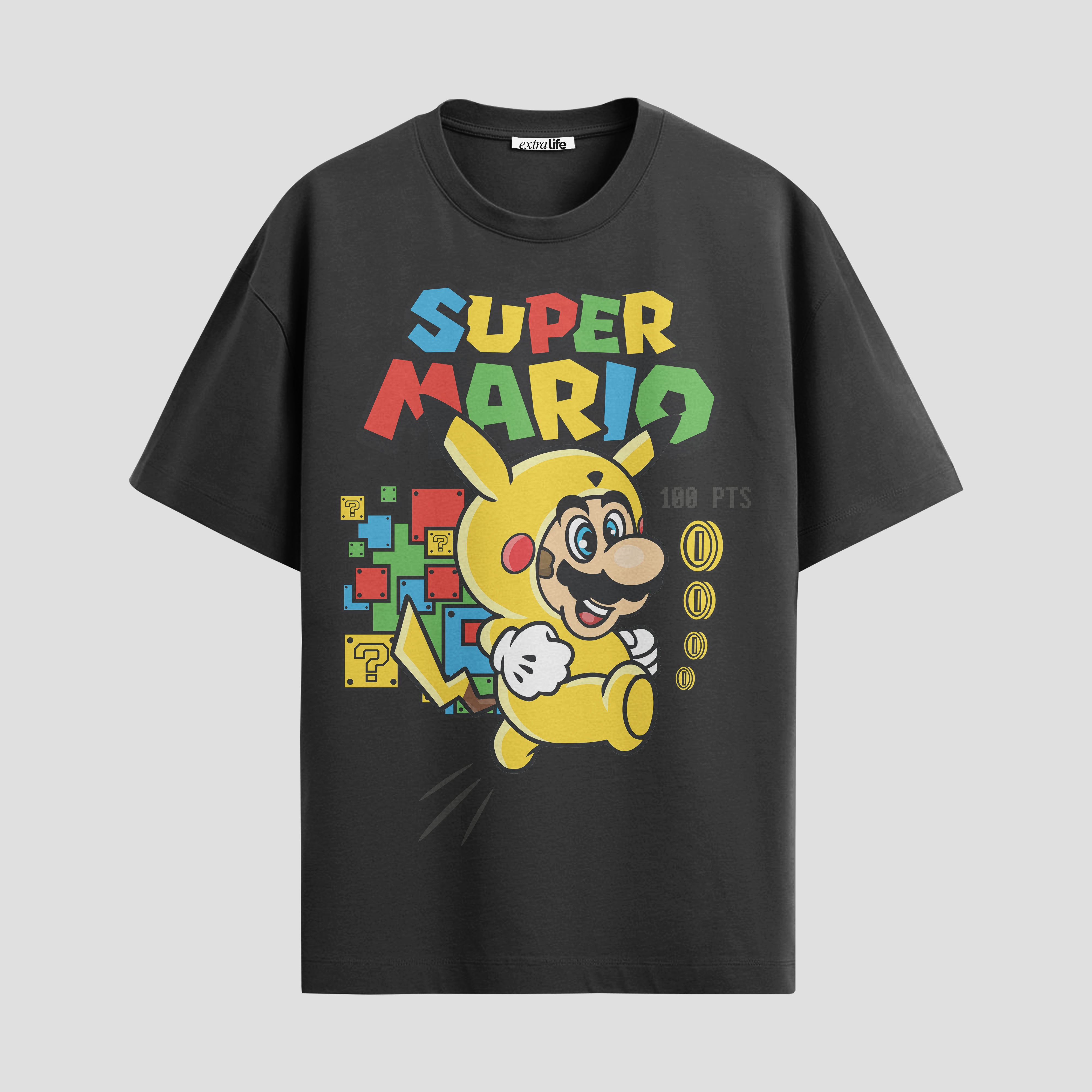 Playera urbana de anime y gaming ExtraLife MX, corte Standard Fit unisex ligero y transpirable en color Deep Black y Pure White, ropa de uso diario para gym y casual.