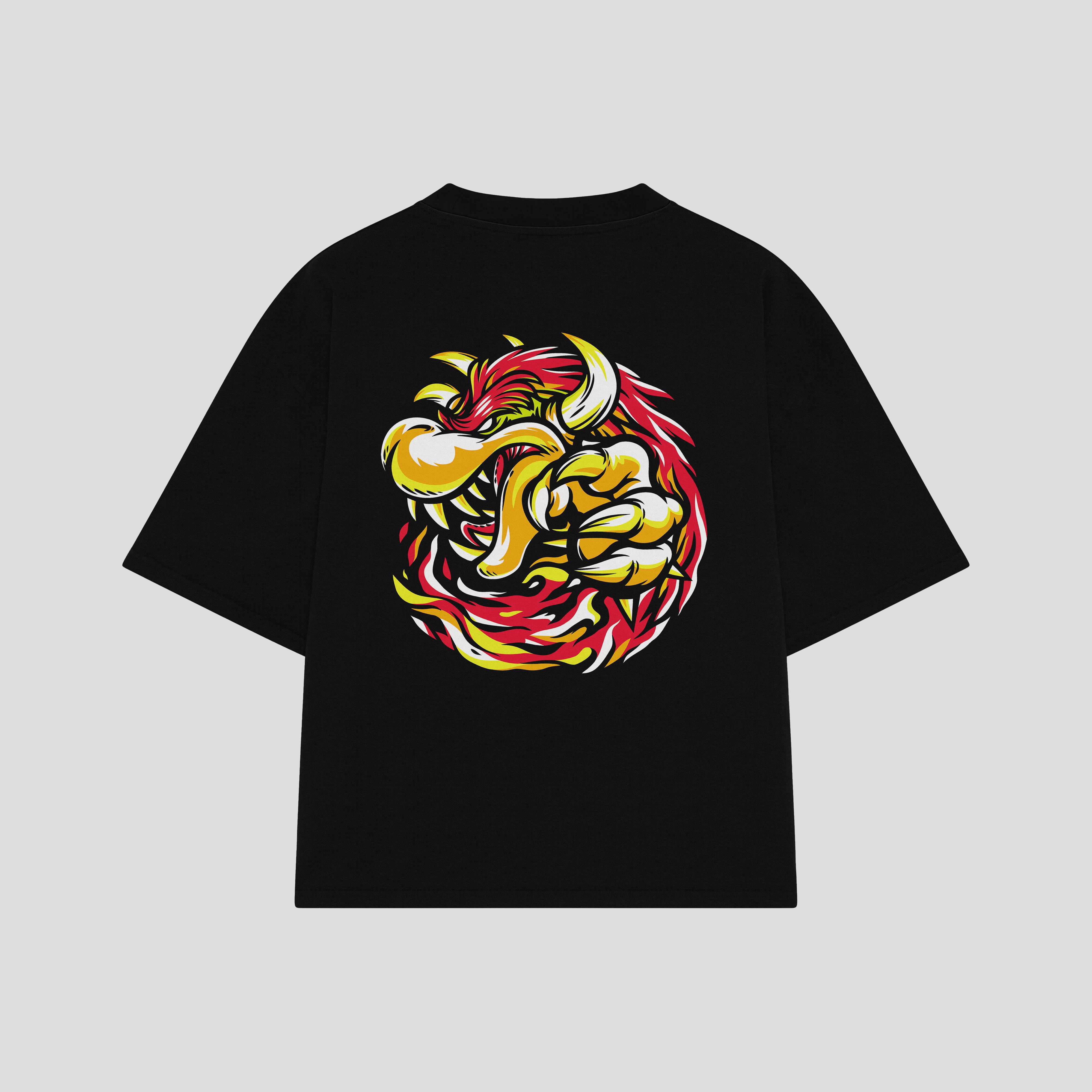 Playera streetwear premium de anime y gaming ExtraLife MX, corte boxy oversized drop shoulder heavyweight en color Deep Black y Off-White, moda urbana mexicana de culto.