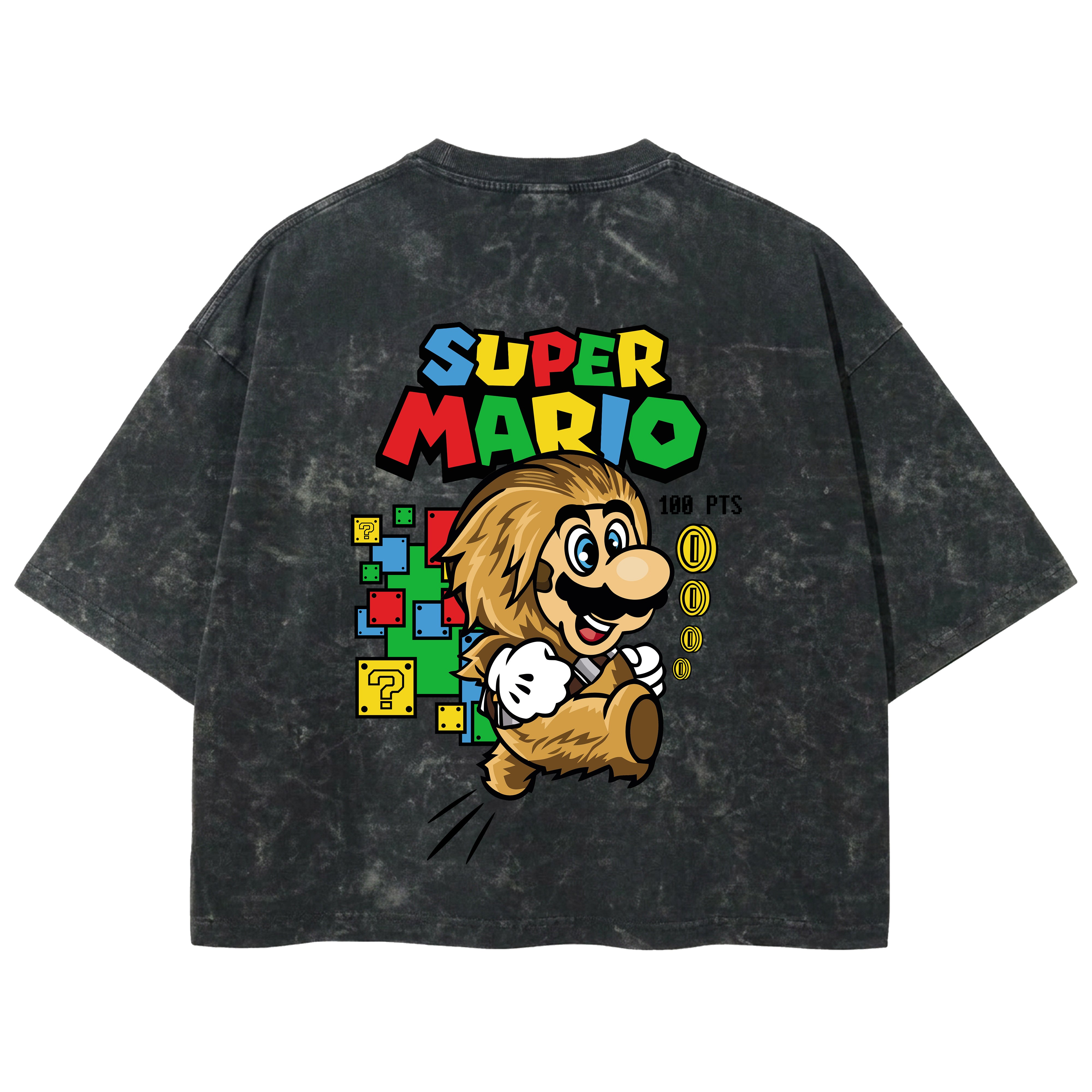 Playera streetwear premium de anime y gaming ExtraLife MX, corte boxy deluxe mineral wash heavyweight en color Acid Wash, moda urbana mexicana de culto.