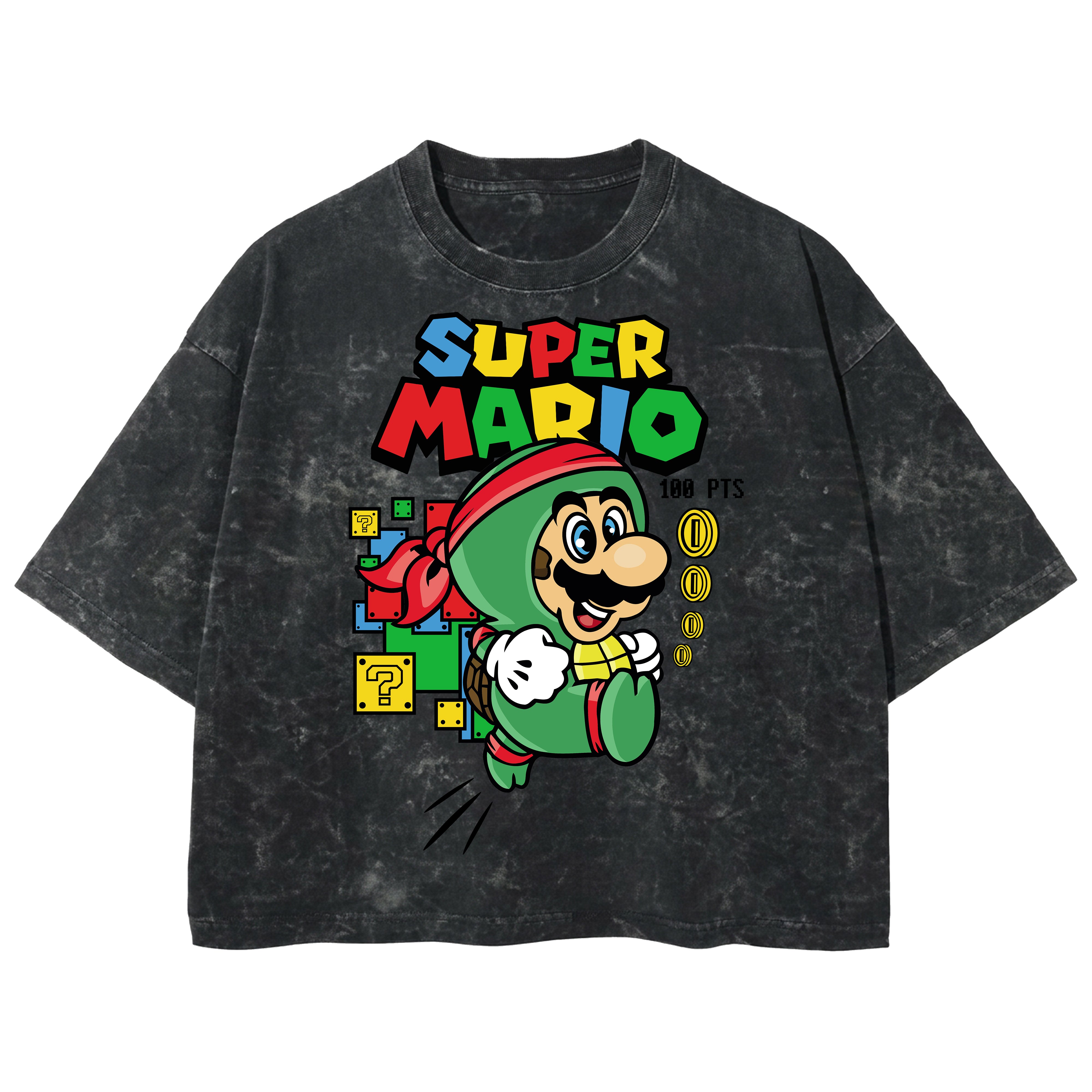 Playera streetwear premium de anime y gaming ExtraLife MX, corte boxy deluxe mineral wash heavyweight en color Acid Wash, moda urbana mexicana de culto.