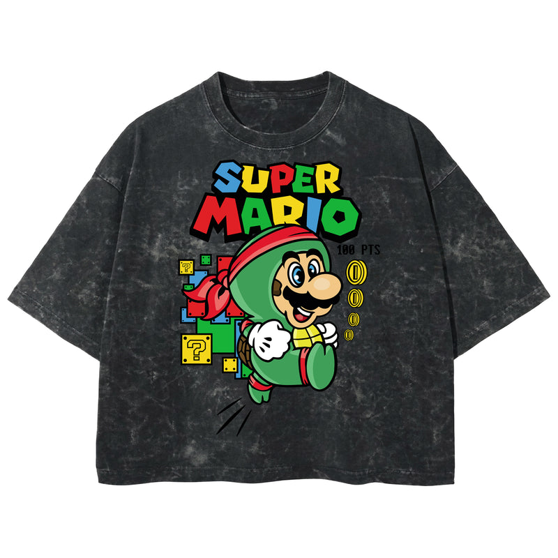 Playera streetwear premium de anime y gaming ExtraLife MX, corte boxy deluxe mineral wash heavyweight en color Acid Wash, moda urbana mexicana de culto.
