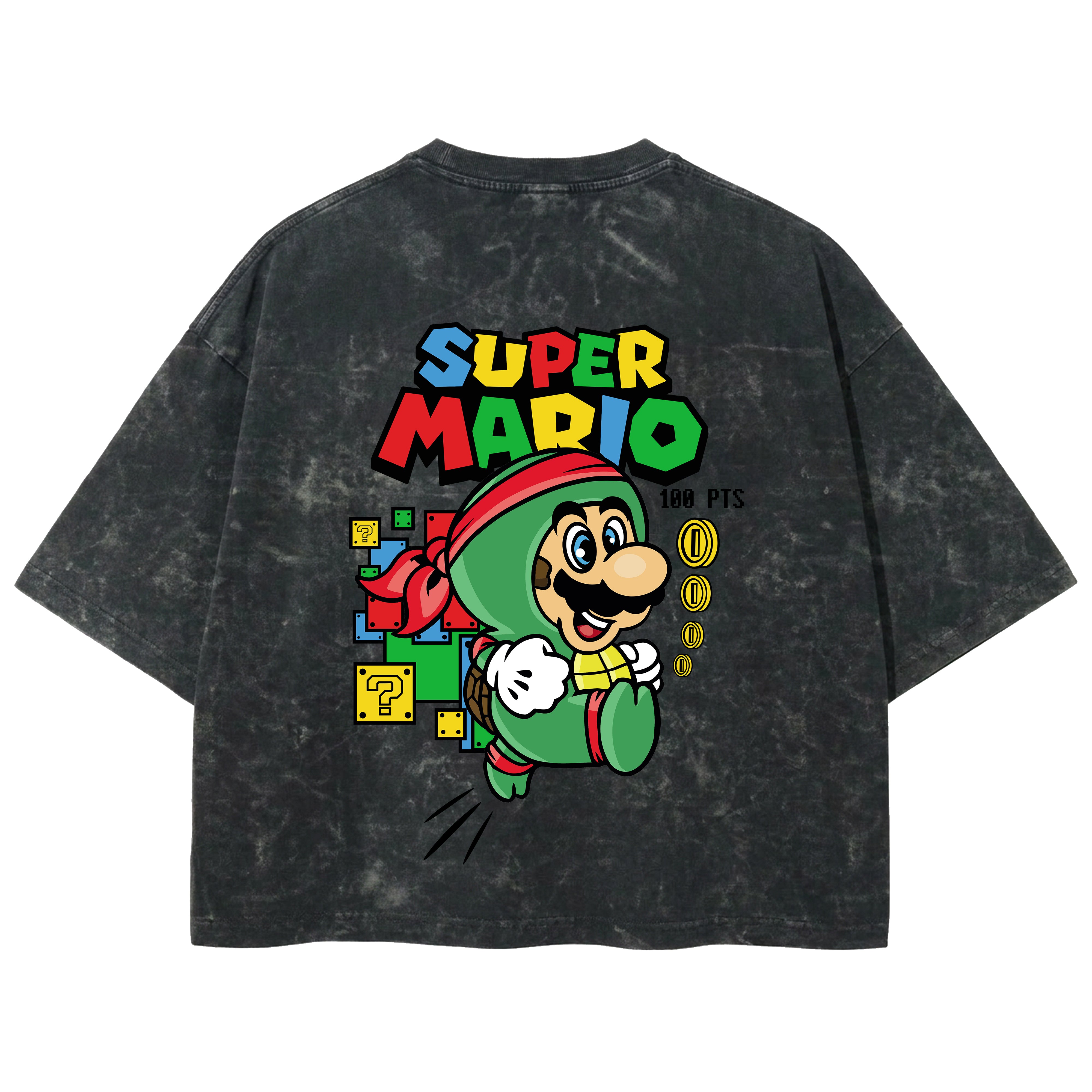 Playera streetwear premium de anime y gaming ExtraLife MX, corte boxy deluxe mineral wash heavyweight en color Acid Wash, moda urbana mexicana de culto.