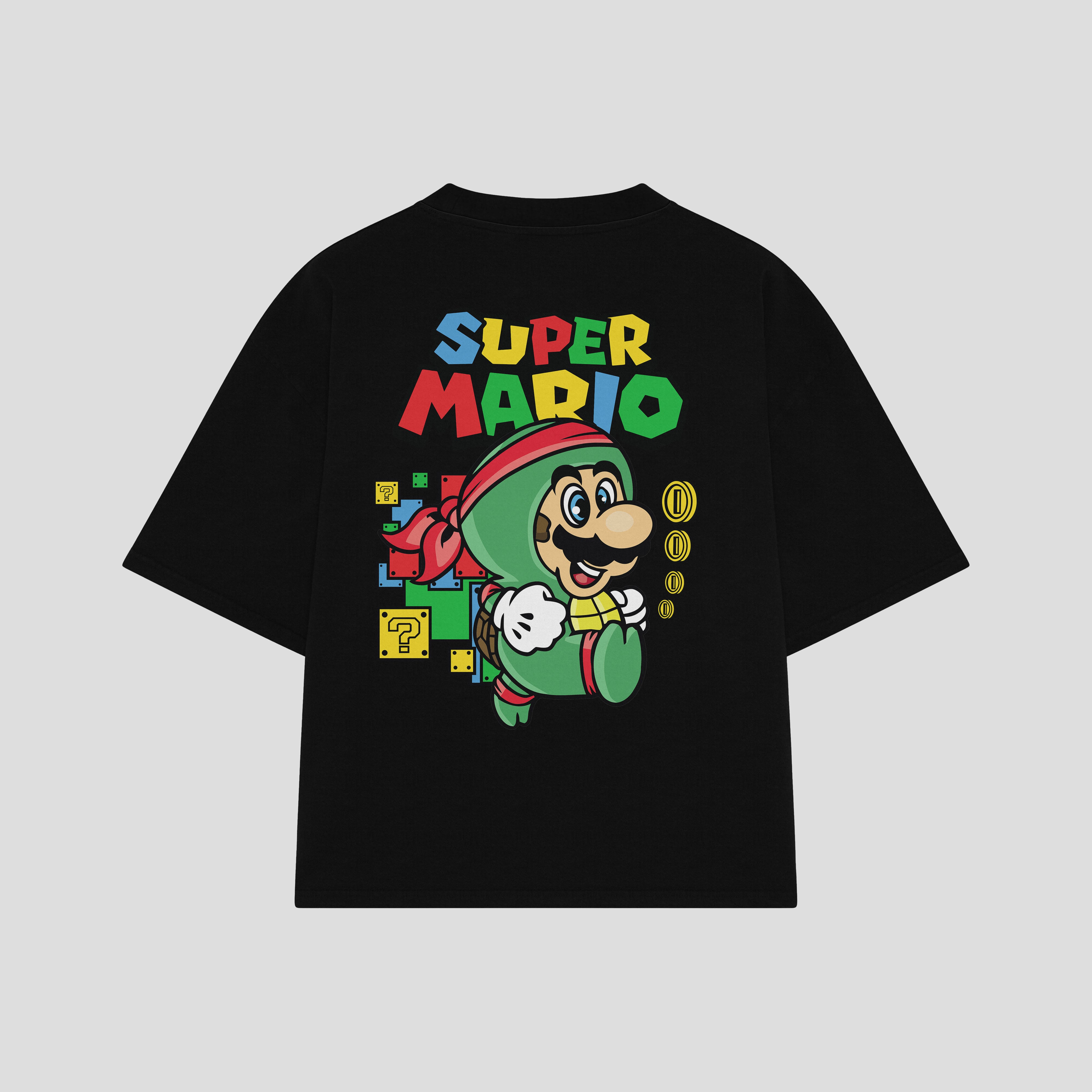 Playera streetwear premium de anime y gaming ExtraLife MX, corte boxy oversized drop shoulder heavyweight en color Deep Black y Off-White, moda urbana mexicana de culto.