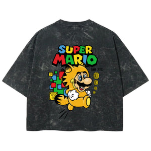 Playera streetwear premium de anime y gaming ExtraLife MX, corte boxy deluxe mineral wash heavyweight en color Acid Wash, moda urbana mexicana de culto.