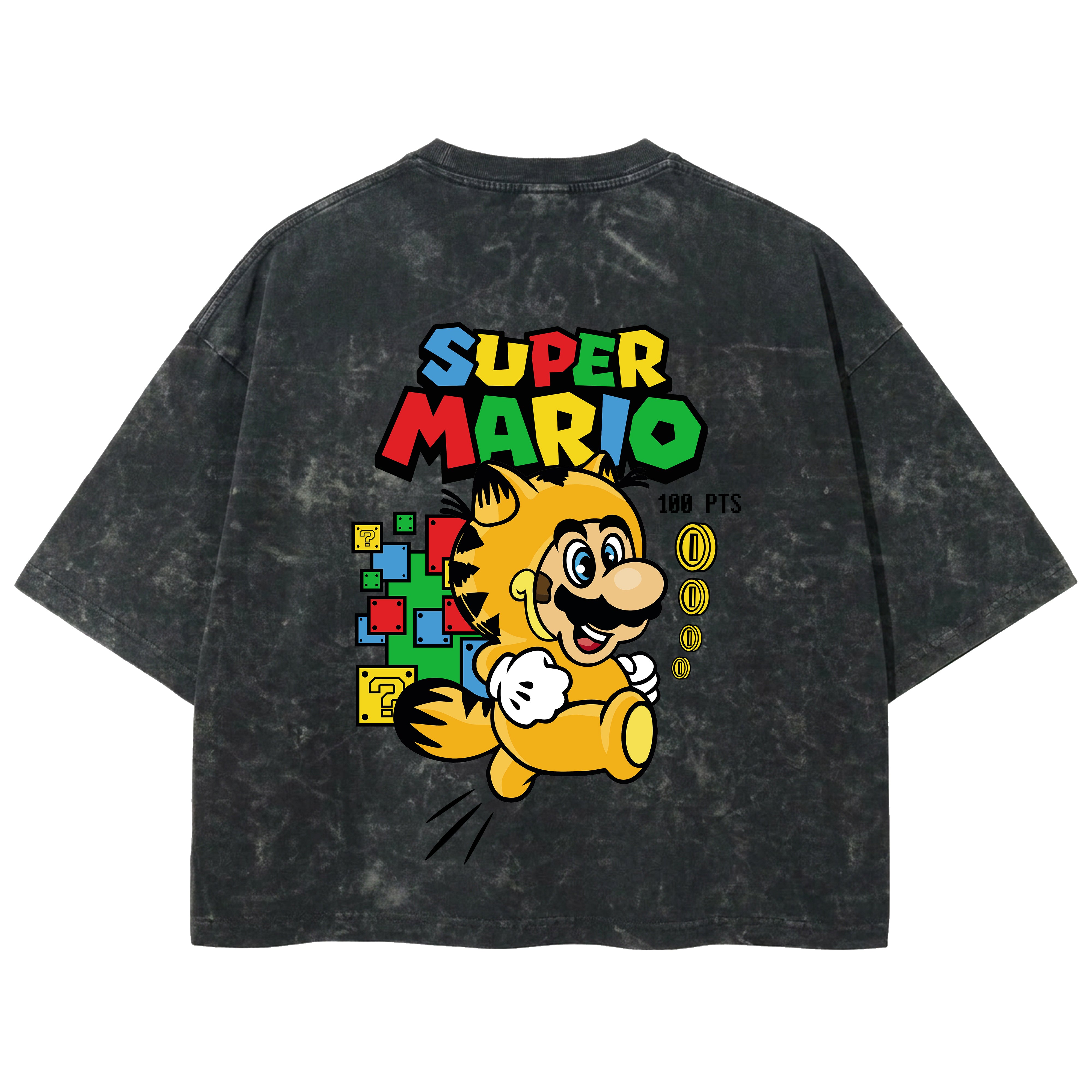 Playera streetwear premium de anime y gaming ExtraLife MX, corte boxy deluxe mineral wash heavyweight en color Acid Wash, moda urbana mexicana de culto.