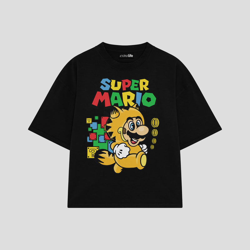 Playera streetwear premium de anime y gaming ExtraLife MX, corte boxy oversized drop shoulder heavyweight en color Deep Black y Off-White, moda urbana mexicana de culto.