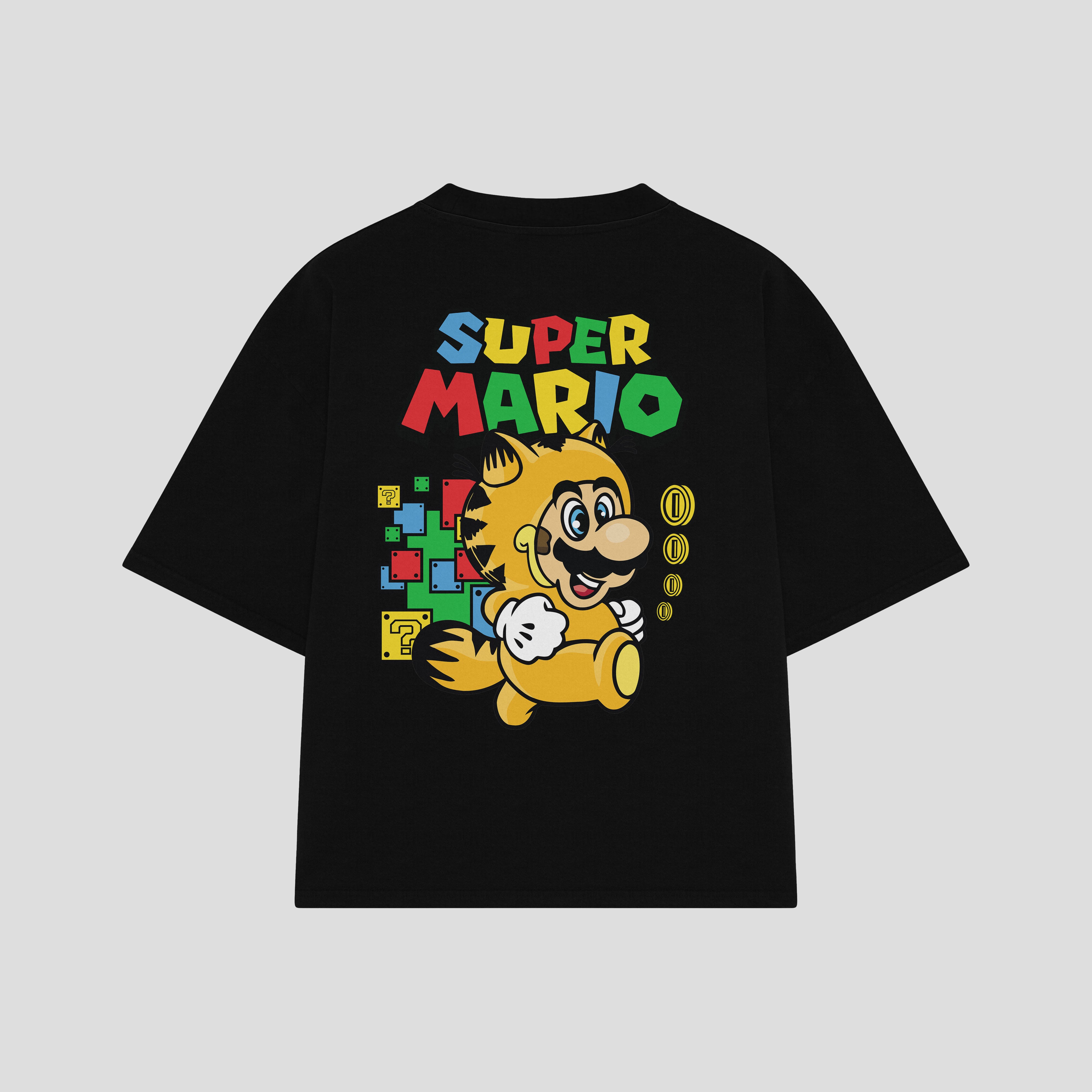 Playera streetwear premium de anime y gaming ExtraLife MX, corte boxy oversized drop shoulder heavyweight en color Deep Black y Off-White, moda urbana mexicana de culto.