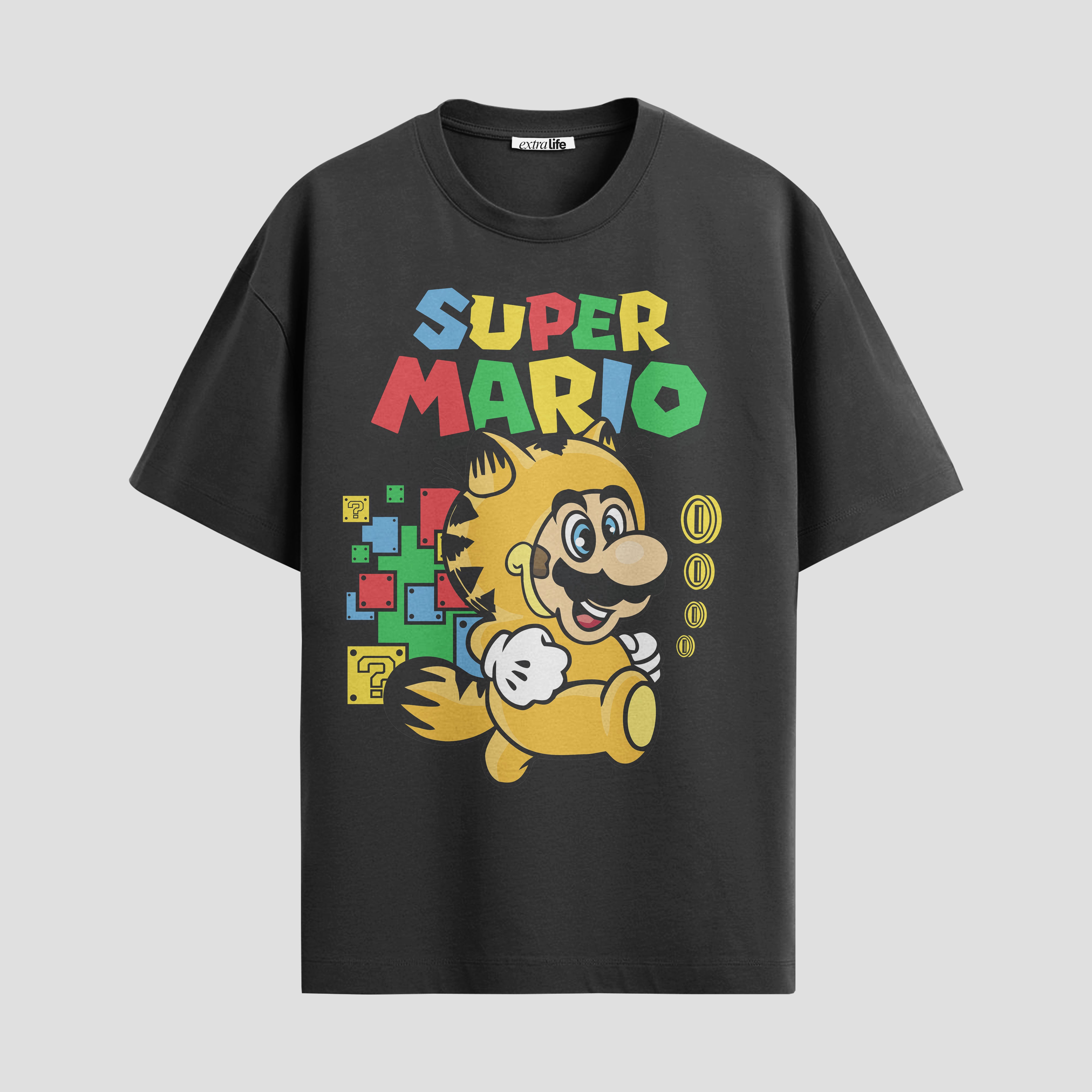 Playera urbana de anime y gaming ExtraLife MX, corte Standard Fit unisex ligero y transpirable en color Deep Black y Pure White, ropa de uso diario para gym y casual.