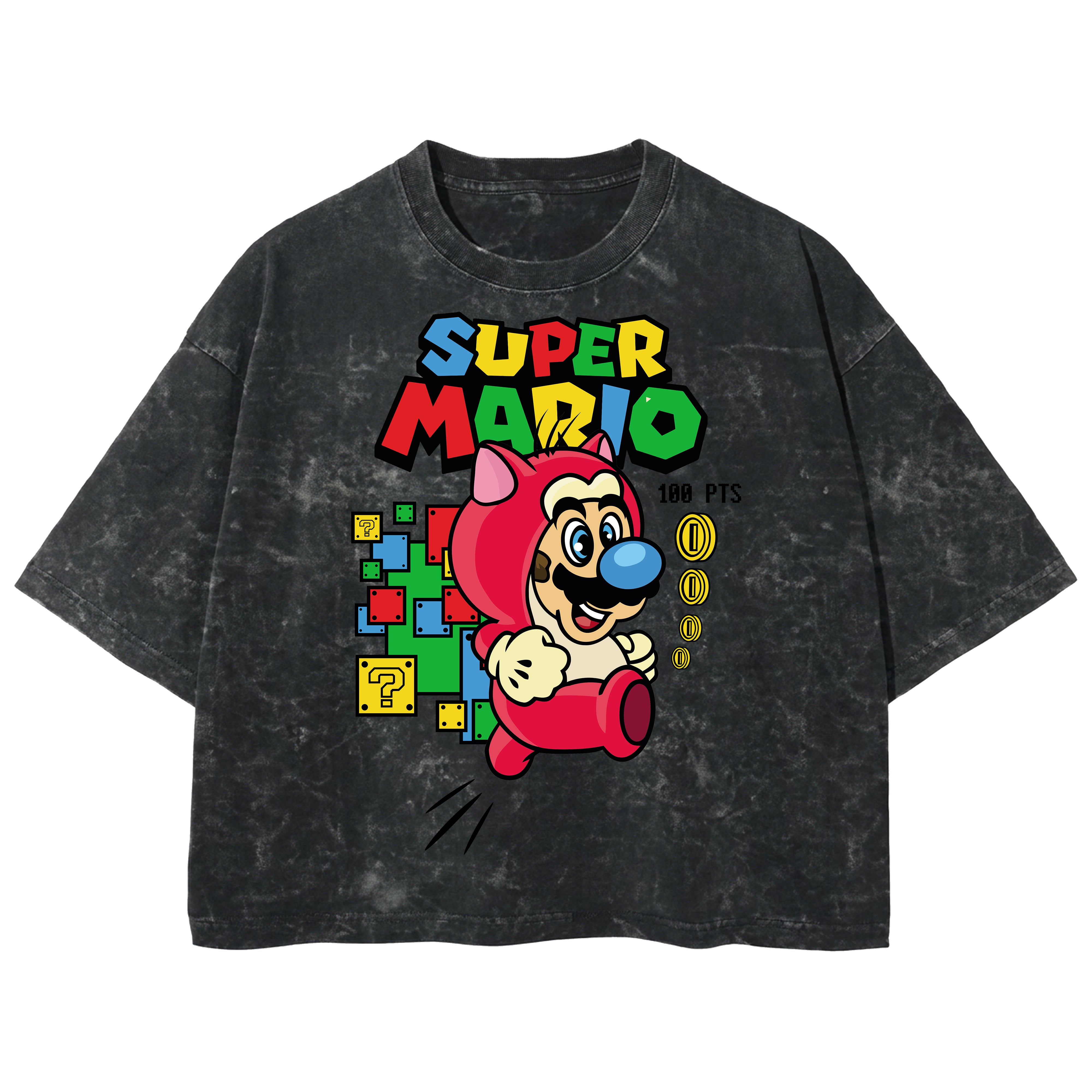Playera streetwear premium de anime y gaming ExtraLife MX, corte boxy deluxe mineral wash heavyweight en color Acid Wash, moda urbana mexicana de culto.