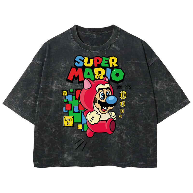 Playera streetwear premium de anime y gaming ExtraLife MX, corte boxy deluxe mineral wash heavyweight en color Acid Wash, moda urbana mexicana de culto.