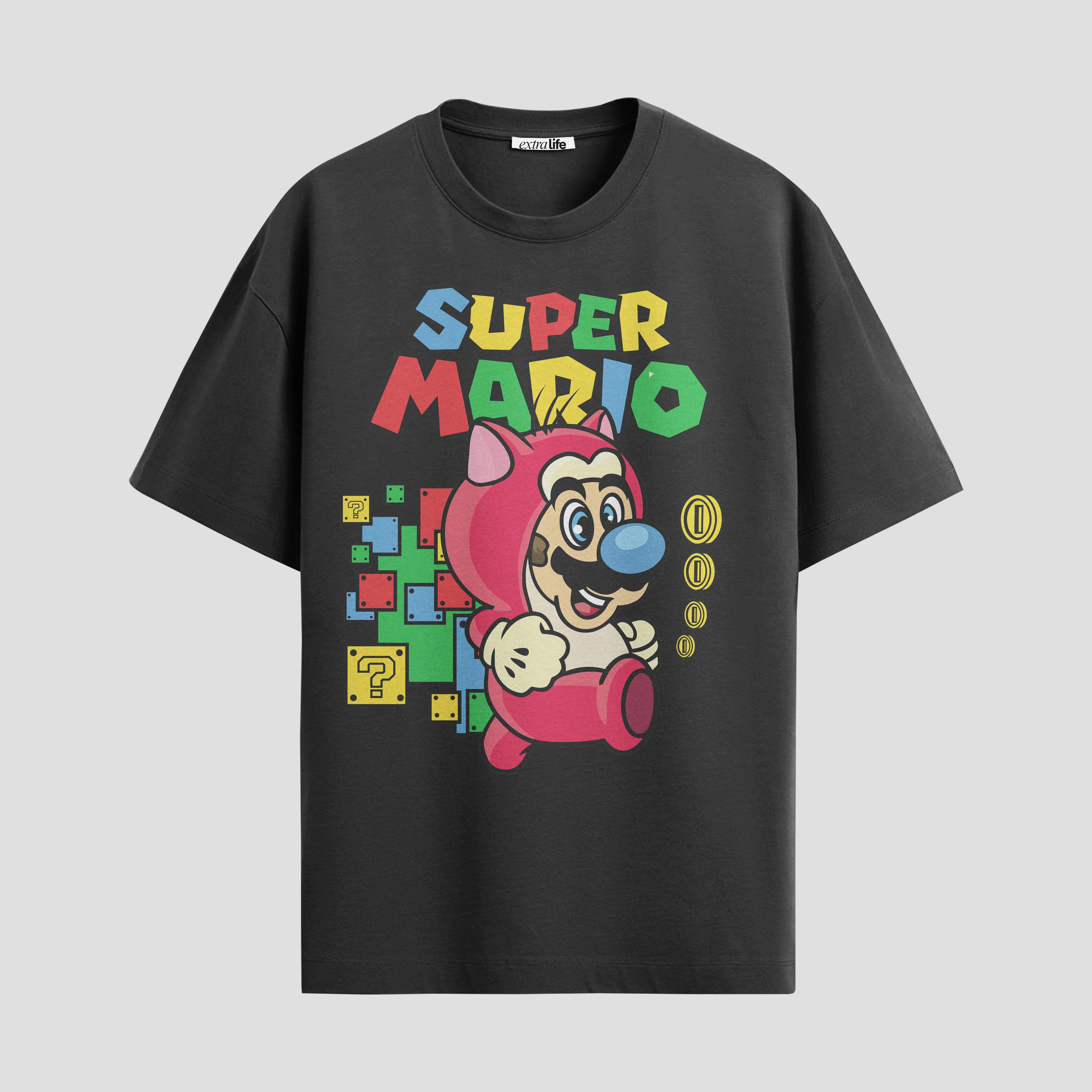 Playera urbana de anime y gaming ExtraLife MX, corte Standard Fit unisex ligero y transpirable en color Deep Black y Pure White, ropa de uso diario para gym y casual.