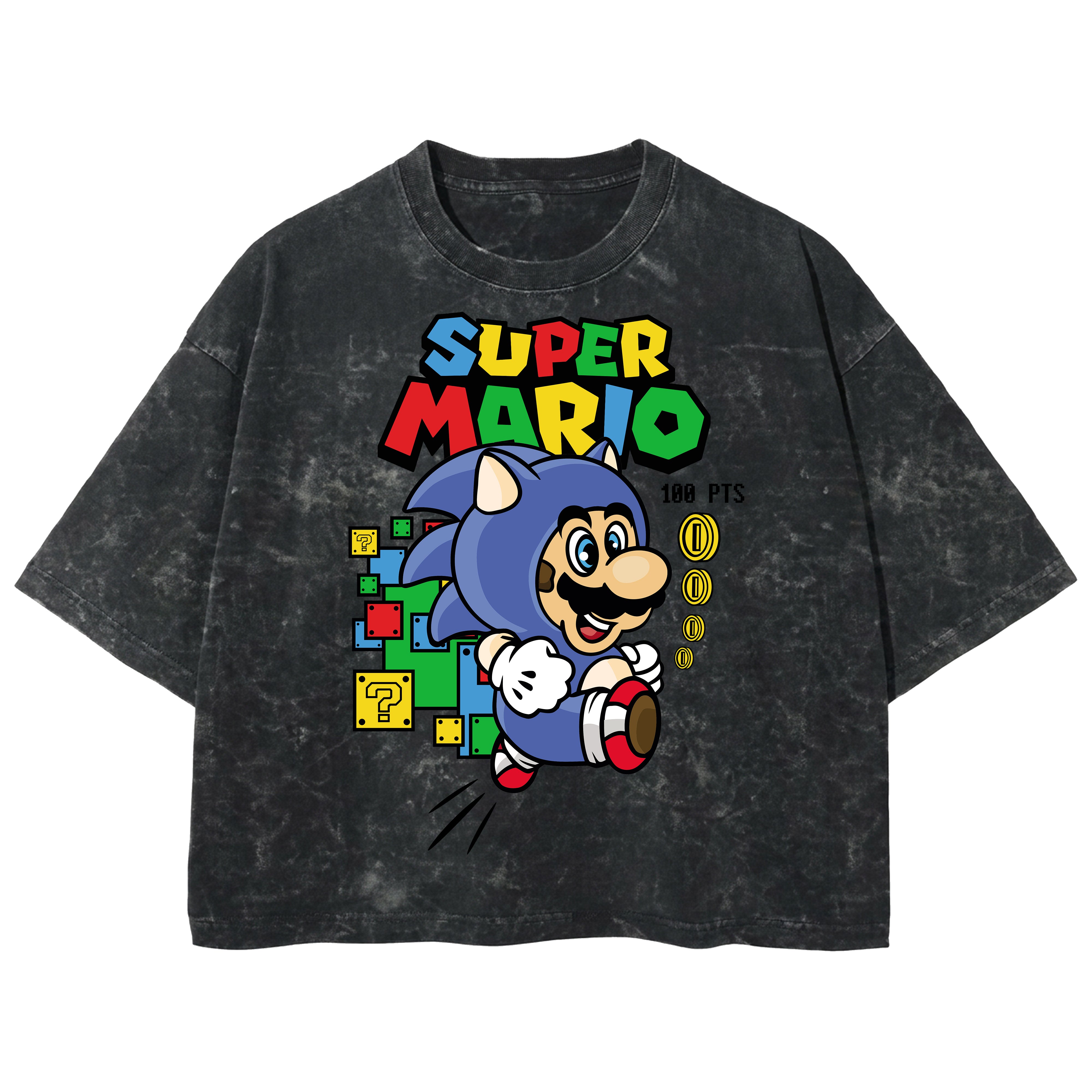 Playera streetwear premium de anime y gaming ExtraLife MX, corte boxy deluxe mineral wash heavyweight en color Acid Wash, moda urbana mexicana de culto.