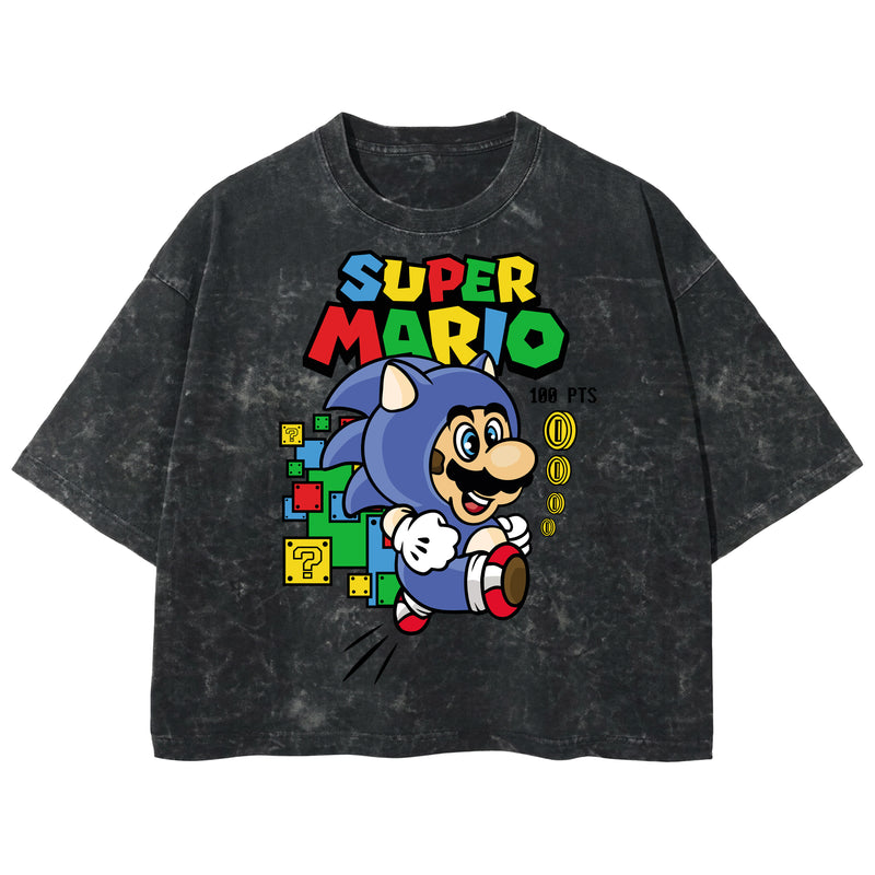 Playera streetwear premium de anime y gaming ExtraLife MX, corte boxy deluxe mineral wash heavyweight en color Acid Wash, moda urbana mexicana de culto.
