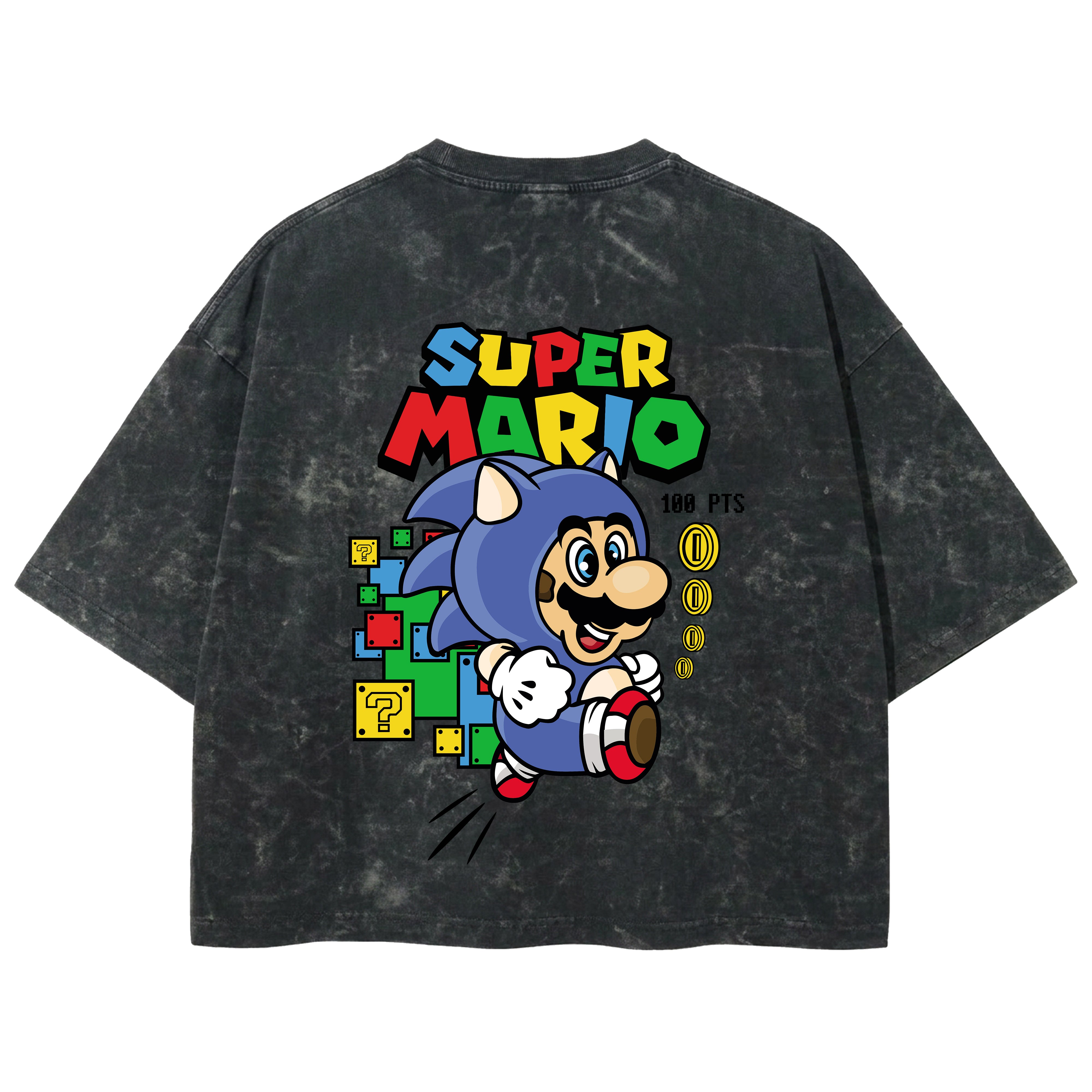 Playera streetwear premium de anime y gaming ExtraLife MX, corte boxy deluxe mineral wash heavyweight en color Acid Wash, moda urbana mexicana de culto.