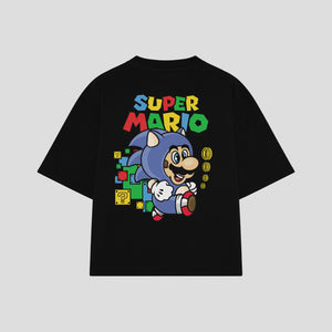 Playera streetwear premium de anime y gaming ExtraLife MX, corte boxy oversized drop shoulder heavyweight en color Deep Black y Off-White, moda urbana mexicana de culto.