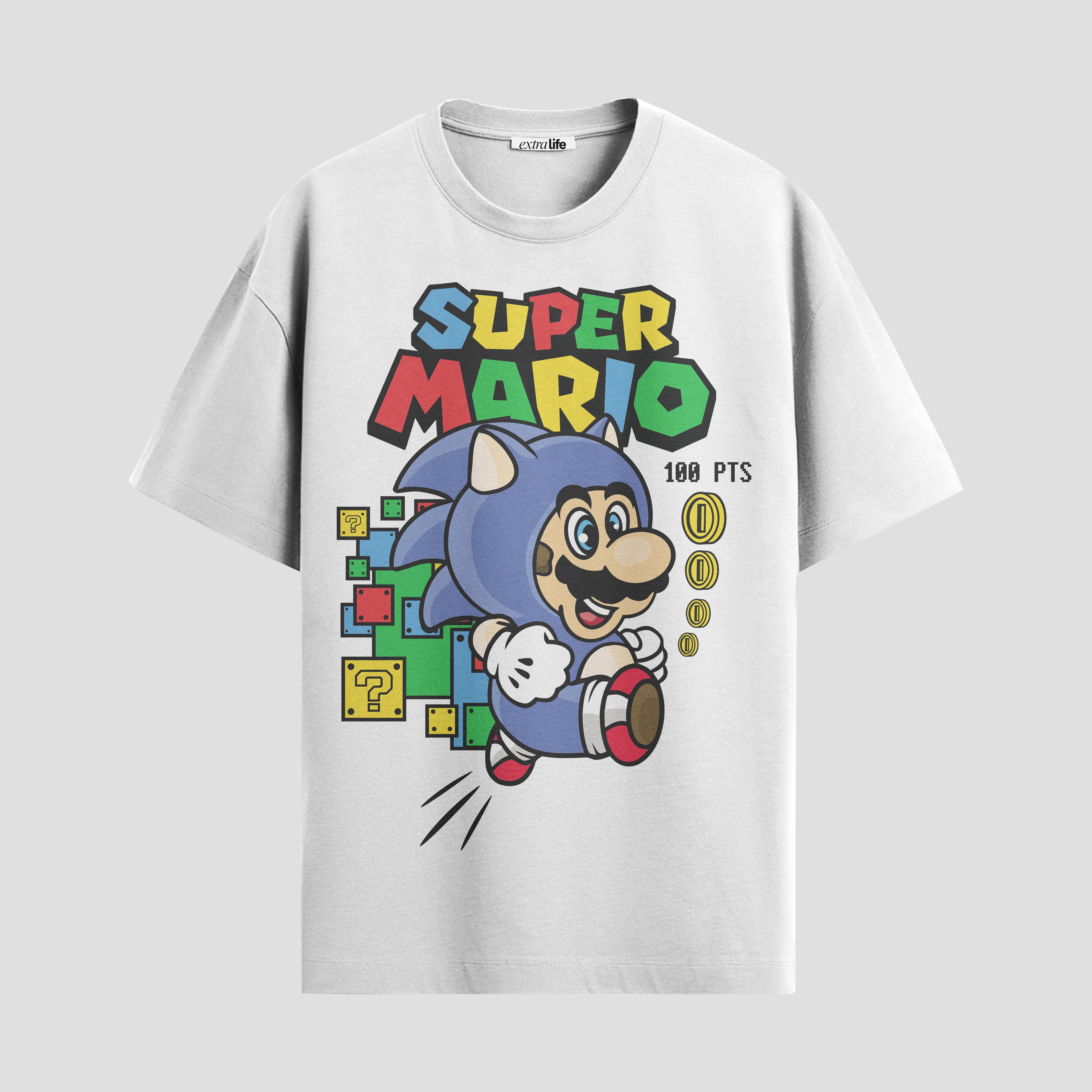 Playera urbana de anime y gaming ExtraLife MX, corte Standard Fit unisex ligero y transpirable en color Deep Black y Pure White, ropa de uso diario para gym y casual.