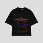 Playera streetwear premium de anime y gaming ExtraLife MX, corte boxy oversized drop shoulder heavyweight en color Deep Black y Off-White, moda urbana mexicana de culto.