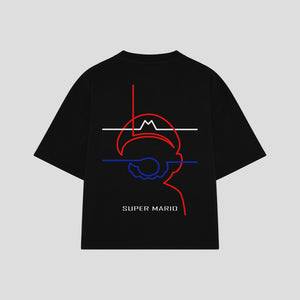 Playera streetwear premium de anime y gaming ExtraLife MX, corte boxy oversized drop shoulder heavyweight en color Deep Black y Off-White, moda urbana mexicana de culto.