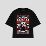 Playera streetwear premium de anime y gaming ExtraLife MX, corte boxy oversized drop shoulder heavyweight en color Deep Black y Off-White, moda urbana mexicana de culto.