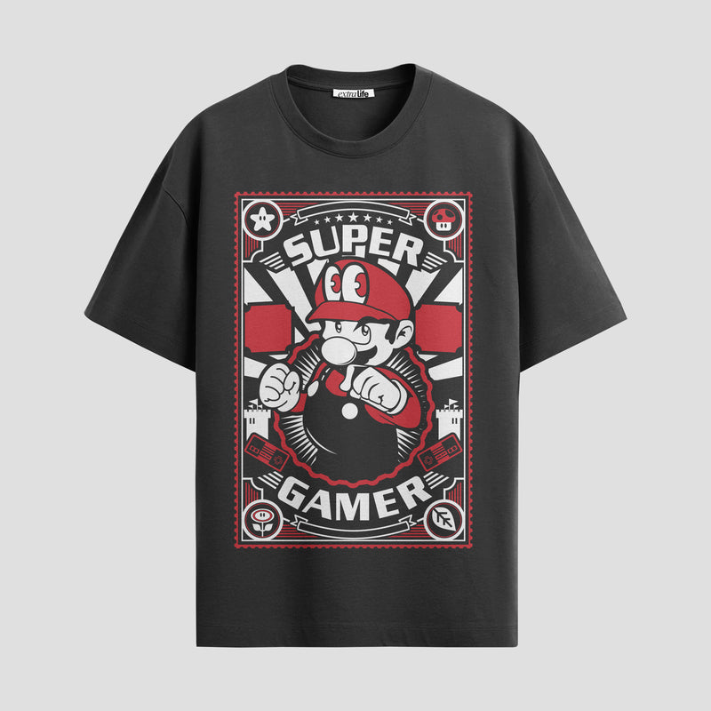Playera urbana de anime y gaming ExtraLife MX, corte Standard Fit unisex ligero y transpirable en color Deep Black y Pure White, ropa de uso diario para gym y casual.