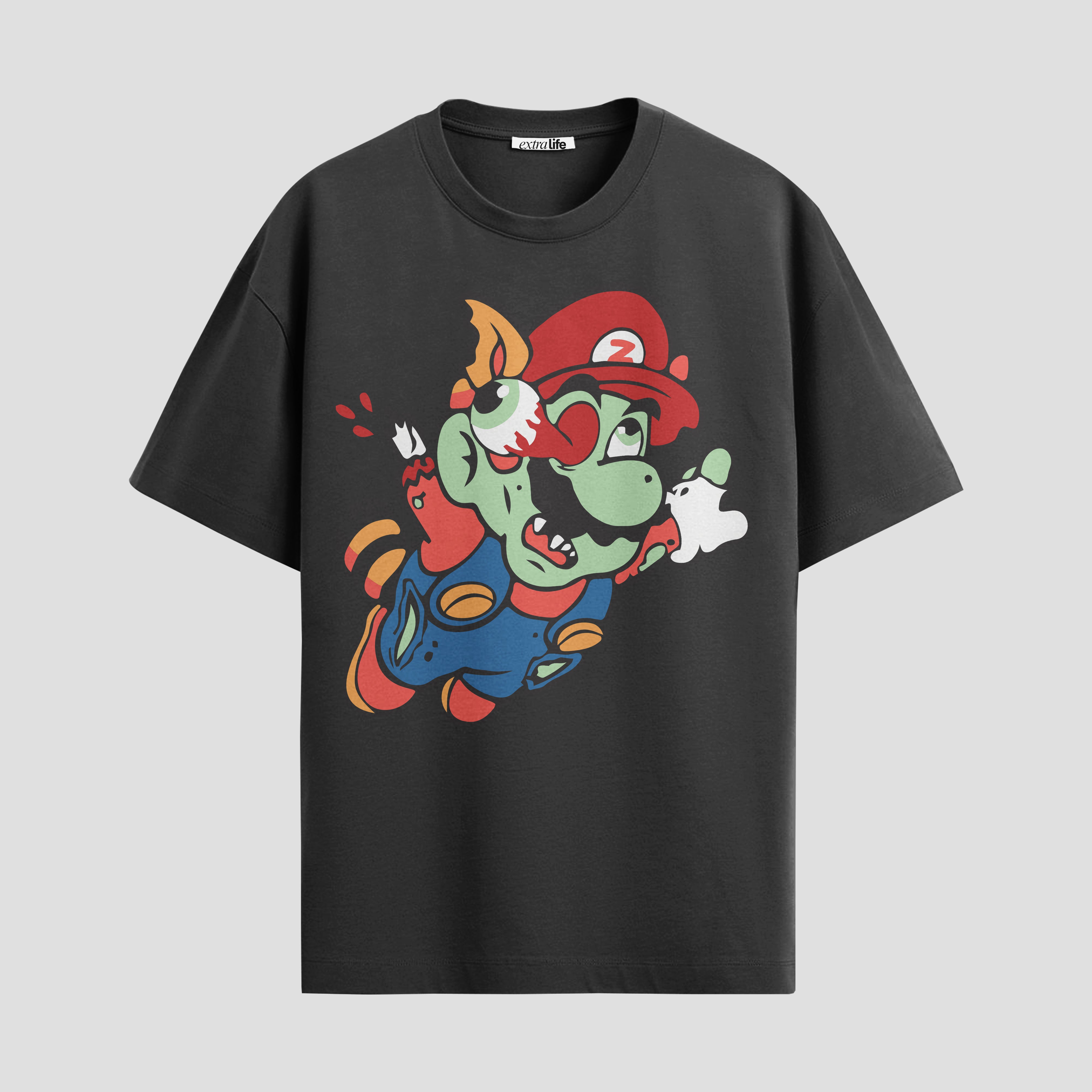 Playera urbana de anime y gaming ExtraLife MX, corte Standard Fit unisex ligero y transpirable en color Deep Black y Pure White, ropa de uso diario para gym y casual.