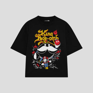 Playera streetwear premium de anime y gaming ExtraLife MX, corte boxy oversized drop shoulder heavyweight en color Deep Black y Off-White, moda urbana mexicana de culto.