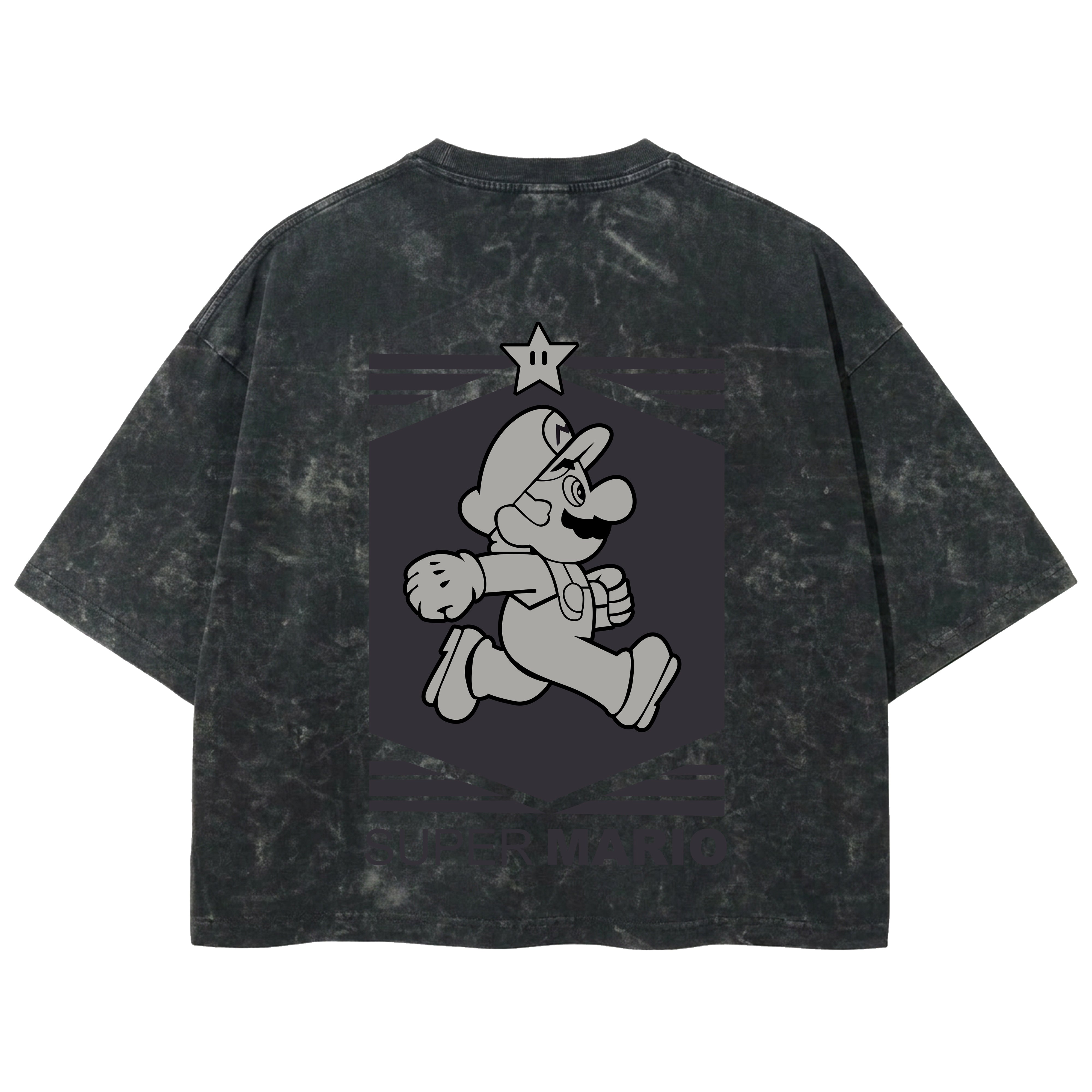 Playera streetwear premium de anime y gaming ExtraLife MX, corte boxy deluxe mineral wash heavyweight en color Acid Wash, moda urbana mexicana de culto.