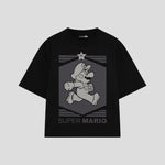 Playera streetwear premium de anime y gaming ExtraLife MX, corte boxy oversized drop shoulder heavyweight en color Deep Black y Off-White, moda urbana mexicana de culto.