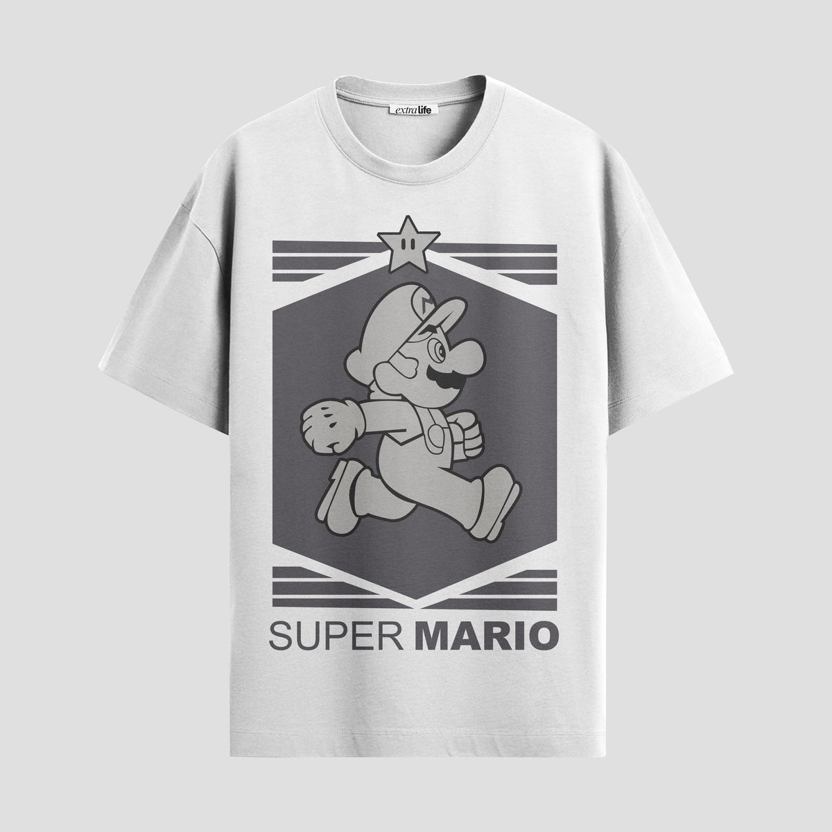 Playera urbana de anime y gaming ExtraLife MX, corte Classic Premium unisex ligero y transpirable en color Deep Black y Pure White, ropa de uso diario para gym y casual.