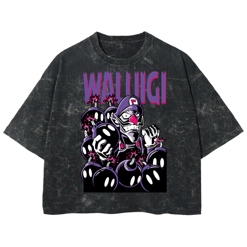 Playera streetwear premium de anime y gaming ExtraLife MX, corte boxy deluxe mineral wash heavyweight en color Acid Wash, moda urbana mexicana de culto.